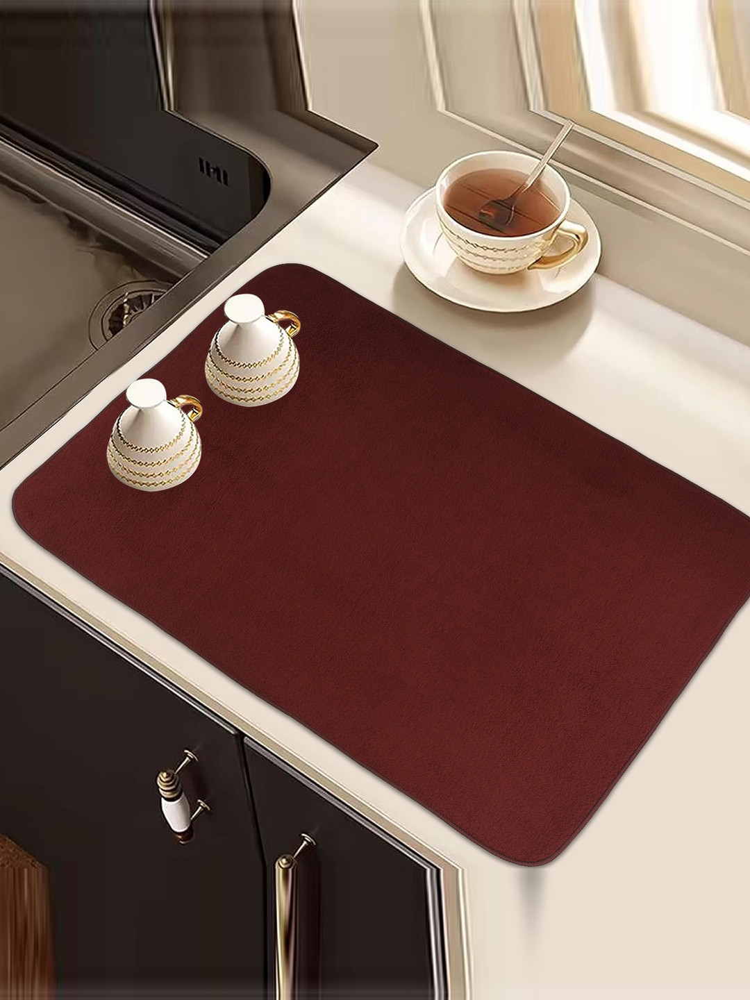 Kuber Industries Maroon 3 Pcs Reversible Kitchen Self Drying Microfiber Table Placemats
