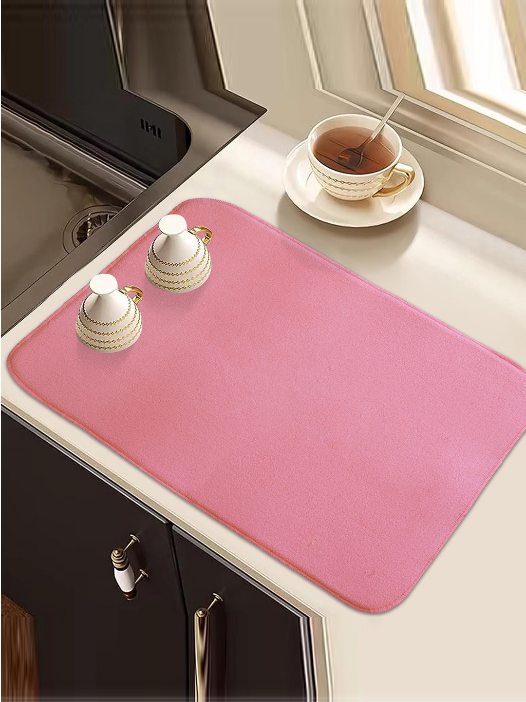 Kuber Industries 3 Pcs Pink and Purple Rectangle Microfiber  Dish Drying Placemats