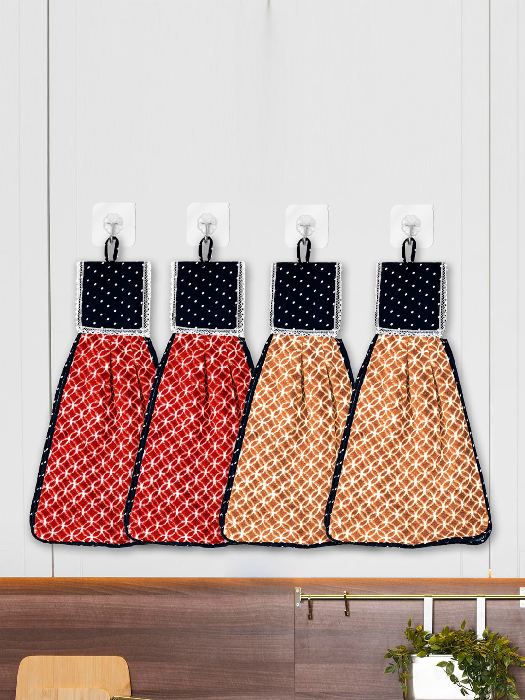 Kuber Industries Red & Black 4 Pieces Printed Washbasin Hanging Napkin Kitchen Towels