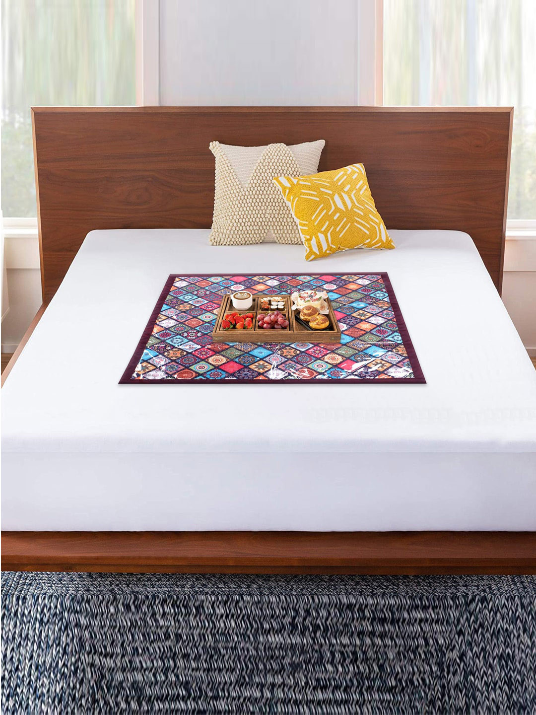 Kuber Industries Digital Rangoli Printed Square Laminated Bed Server
