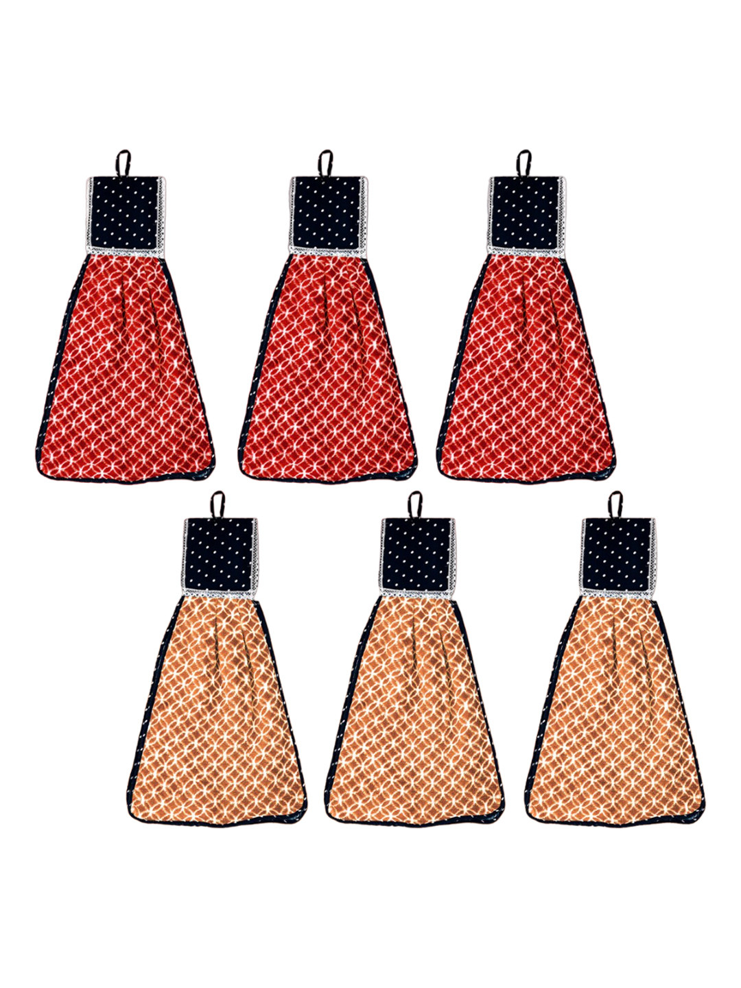 Kuber Industries Red & Black 6 Pieces Printed Washbasin Hanging Napkin Towel