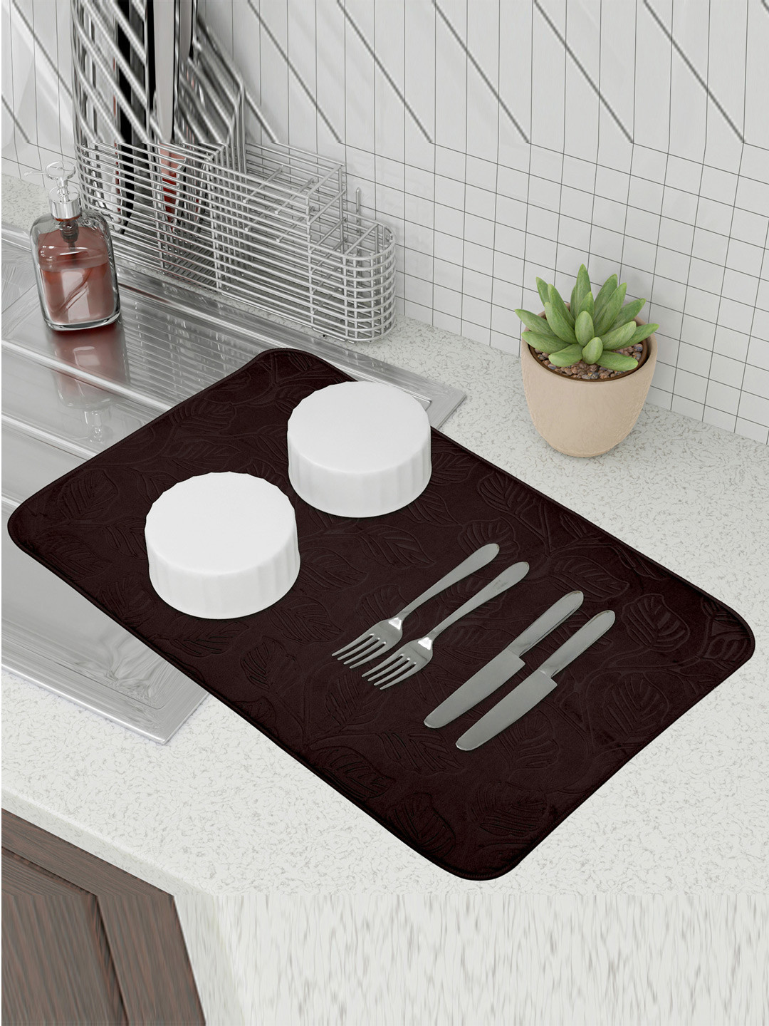 Kuber Industries Blue & Brown 3 Pieces Kitchen Self Drying Microfiber Table Placemats