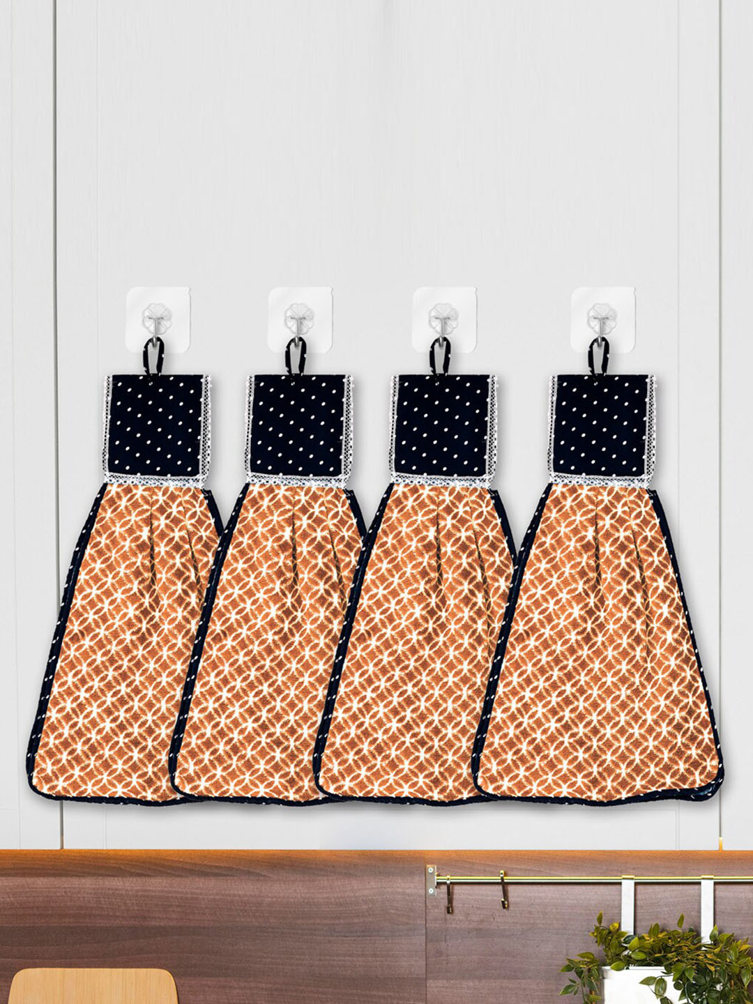Kuber Industries Brown 4 Pieces Printed Cotton 120 GSM Hanging Kitchen Hand Towels