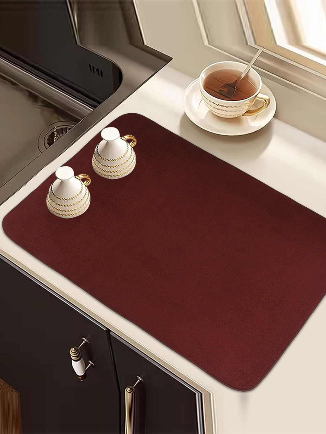 Kuber Industries Brown & Blue 2 Pieces Kitchen Self Drying Microfiber Table Placemats