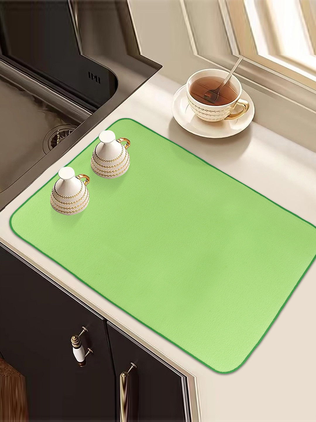 Kuber Industries Green 3 Pcs Reversible Self Drying Microfiber Kitchen Table Placemats