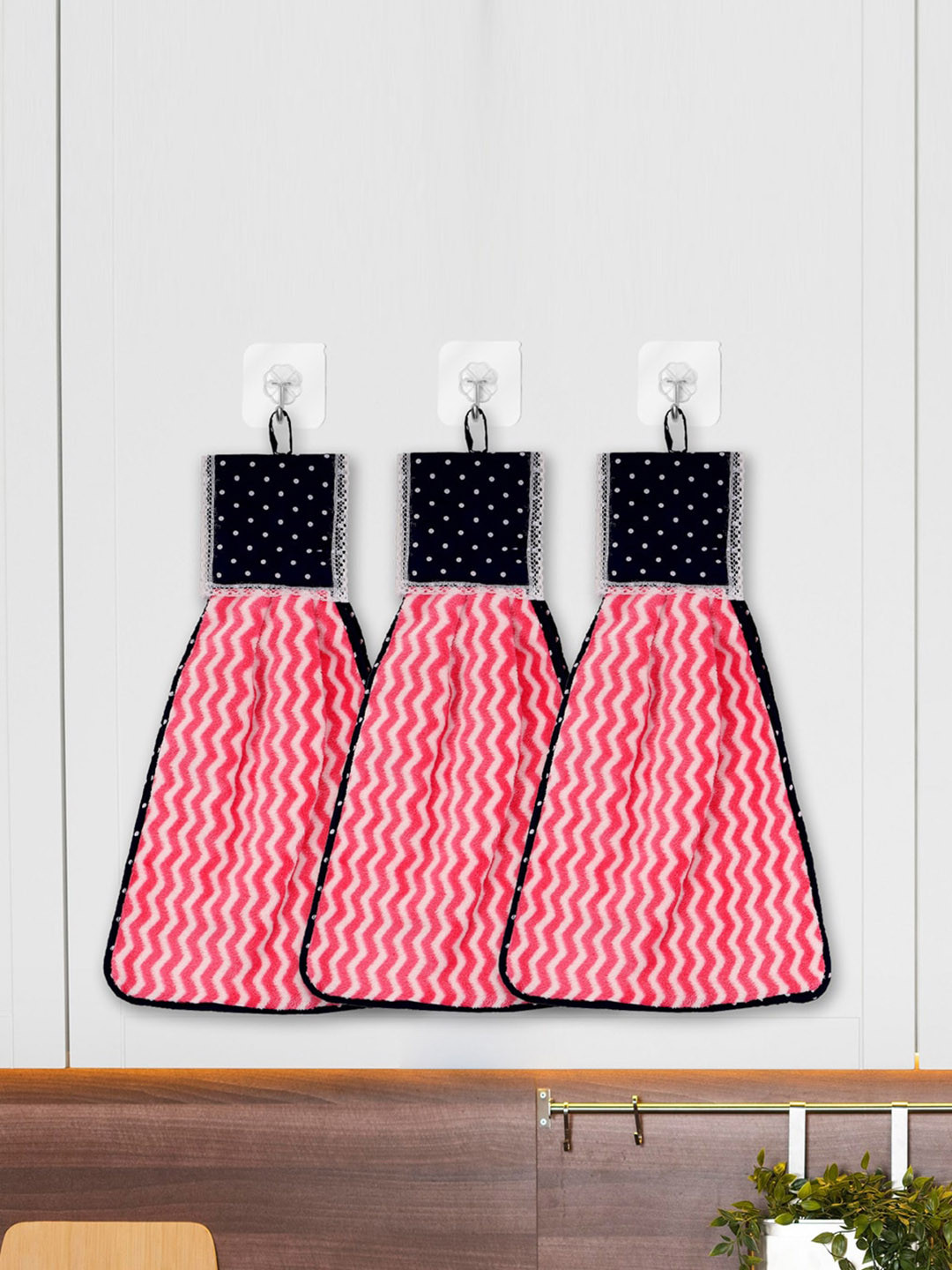 Kuber Industries Pink 3 Pieces Printed Cotton 120 GSM Hanging Kitchen Hand Towels