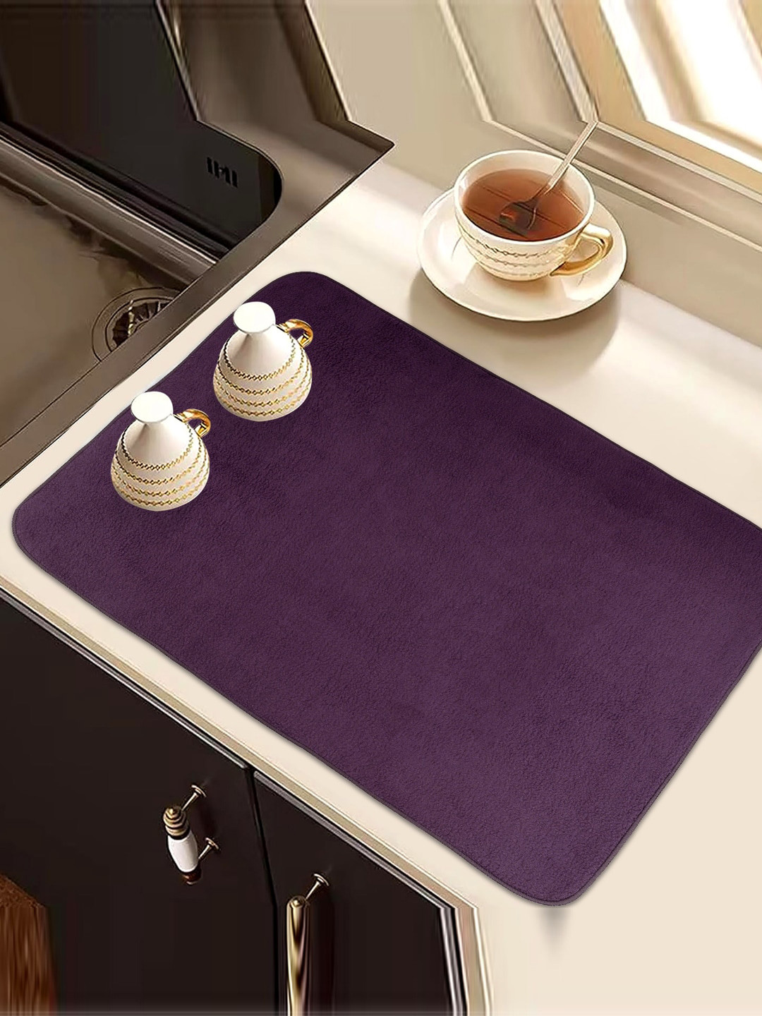 Kuber Industries Purple Rectangular Dish Dry Mat