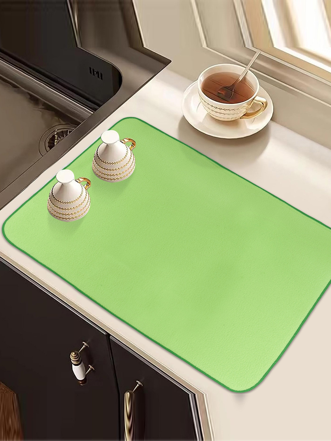 Kuber Industries 2 Pcs Green Rectangle Dish Drying Placemats