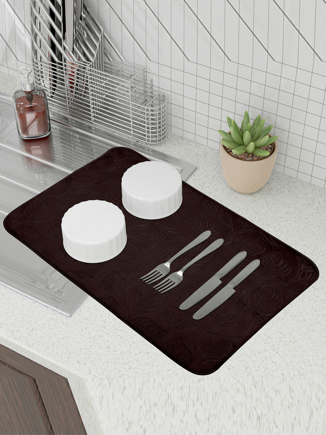 Kuber Industries Grey & Maroon 3 Pieces Kitchen Self Drying Microfiber Table Placemats