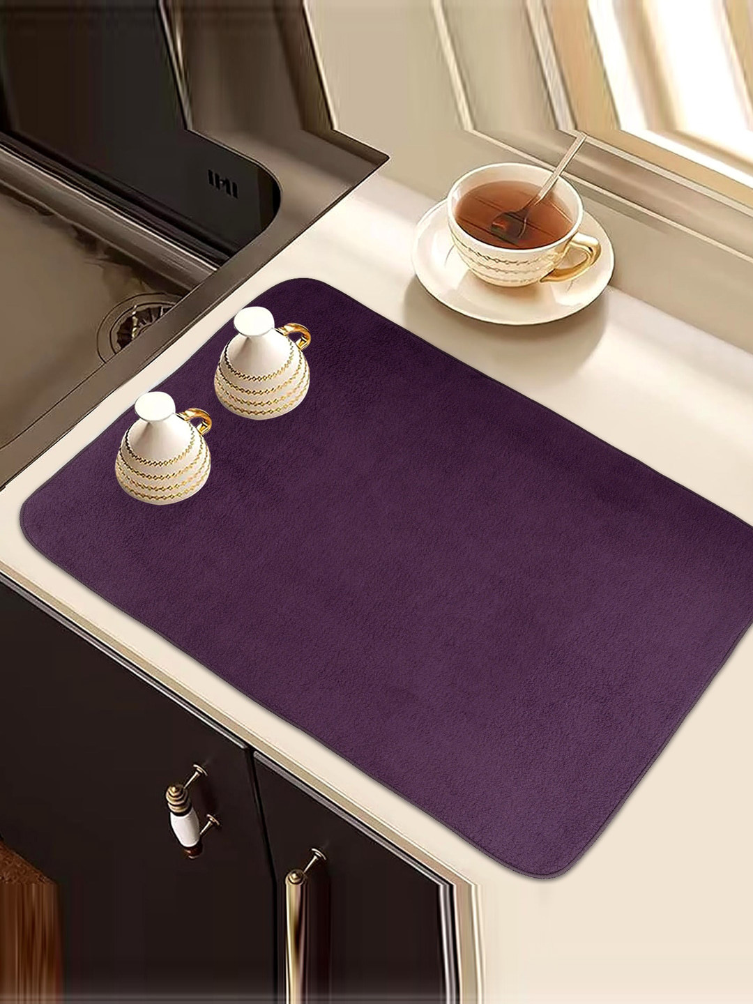 Kuber Industries 2 Pcs Maroon and Purple Rectangle Dish Drying Placemats