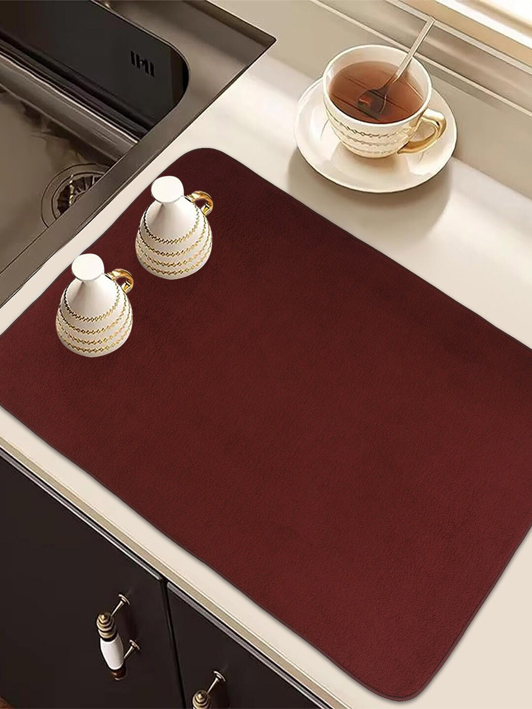 Kuber Industries Maroon Rectangle Dish Drying Placemat