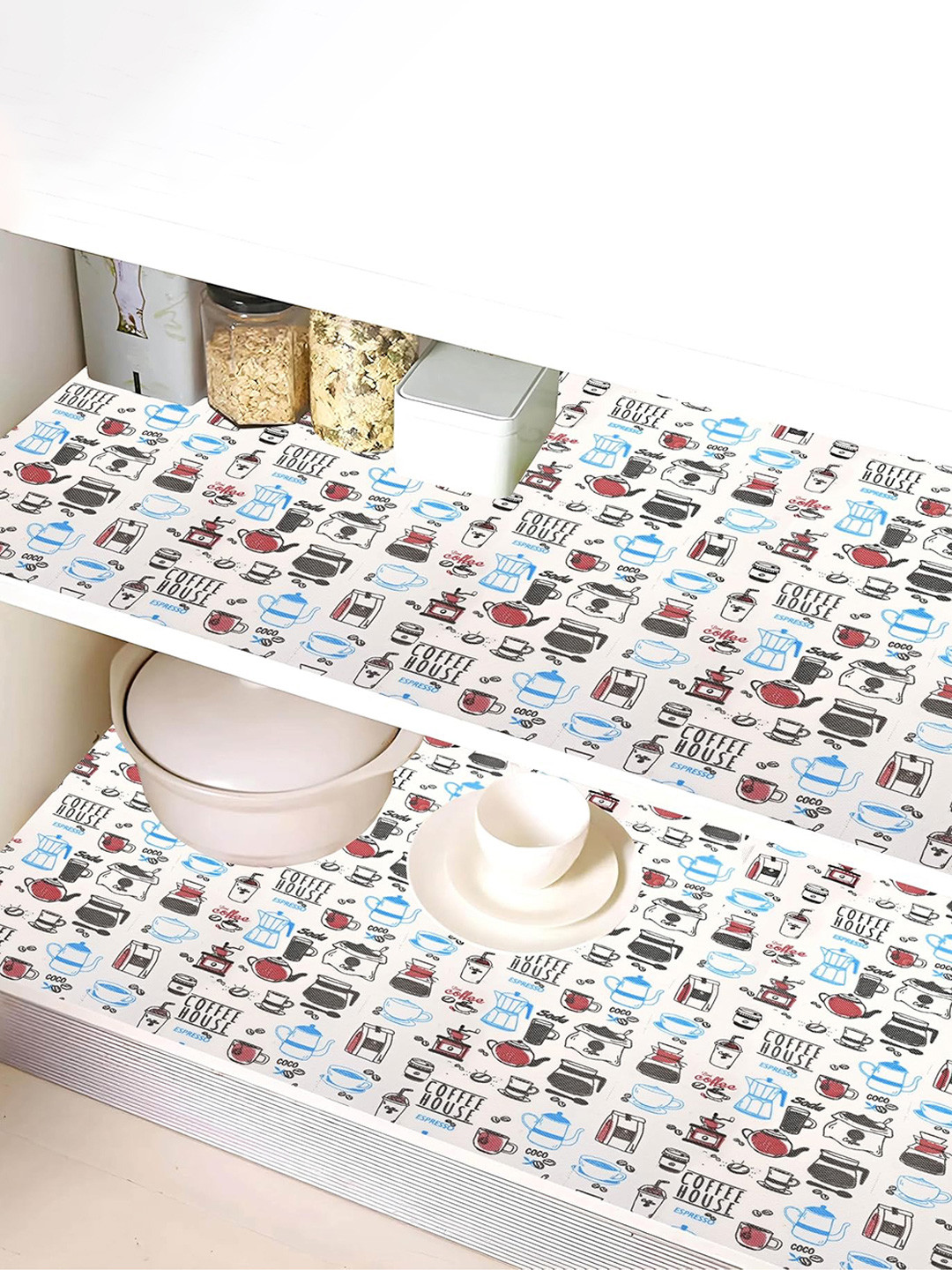 Kuber Industries White & Blue Printed Kitchen Cabinet Shelf Mat