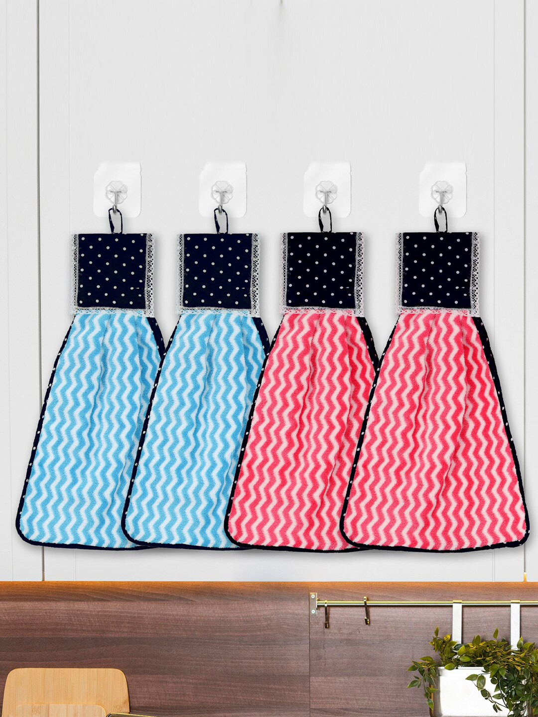 Kuber Industries Blue 4 Pieces Chevron Print Kitchen Towel with Ties