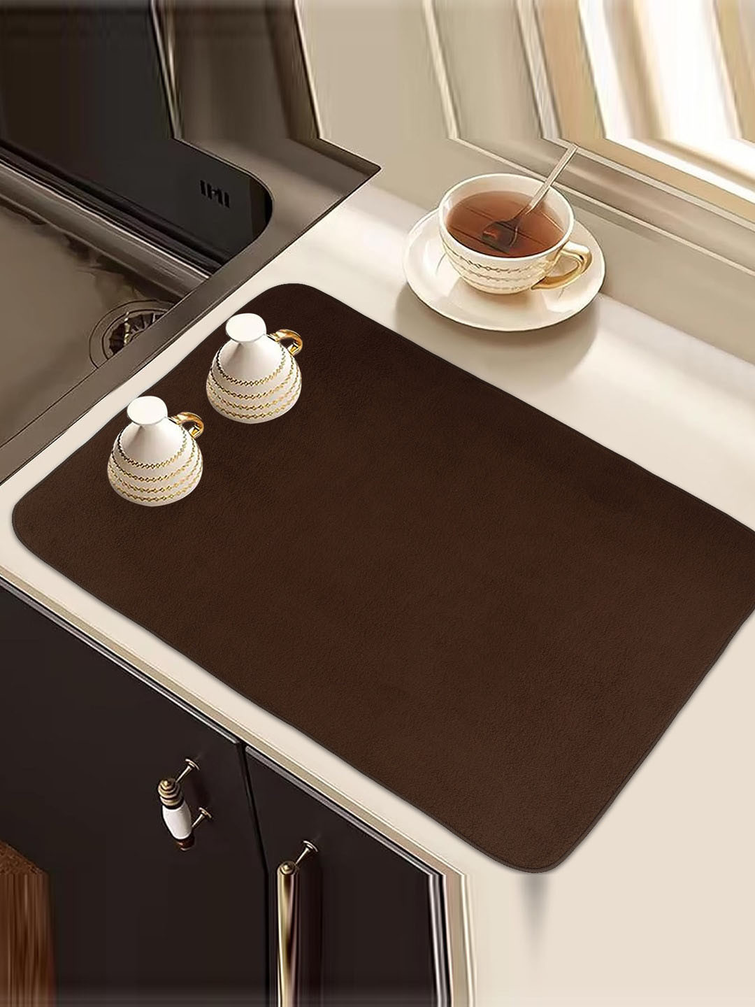 Kuber Industries Brown & Pink 2 Pieces Kitchen Self Dish Dry Microfiber Table Placemats