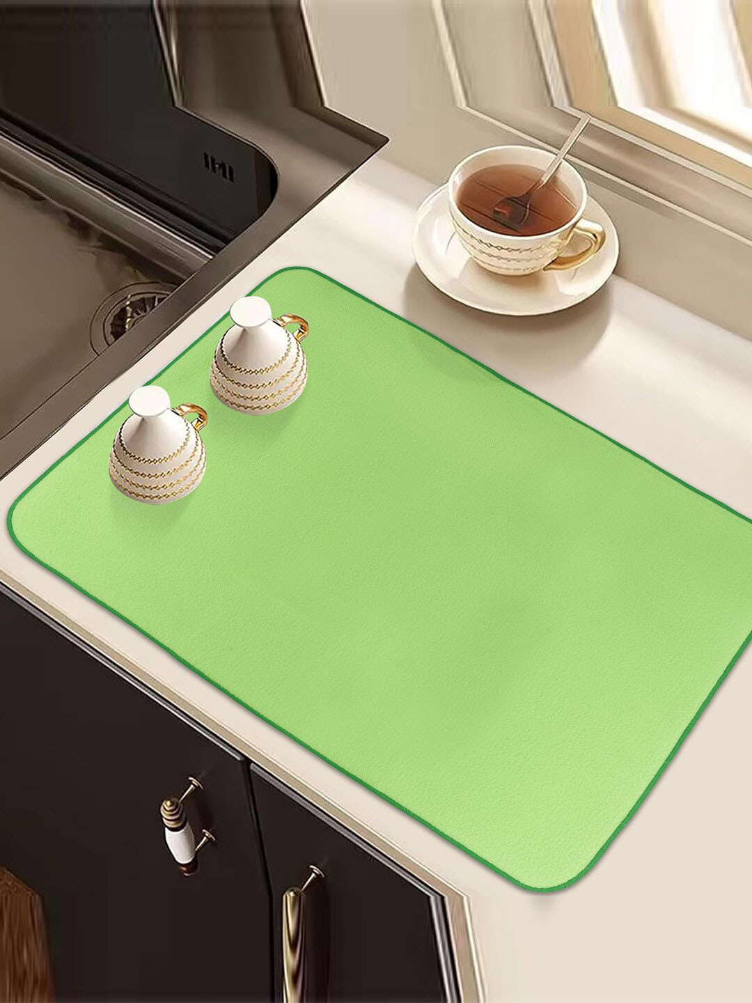 Kuber Industries Green Rectangular Microfiber Drying Table Placemats