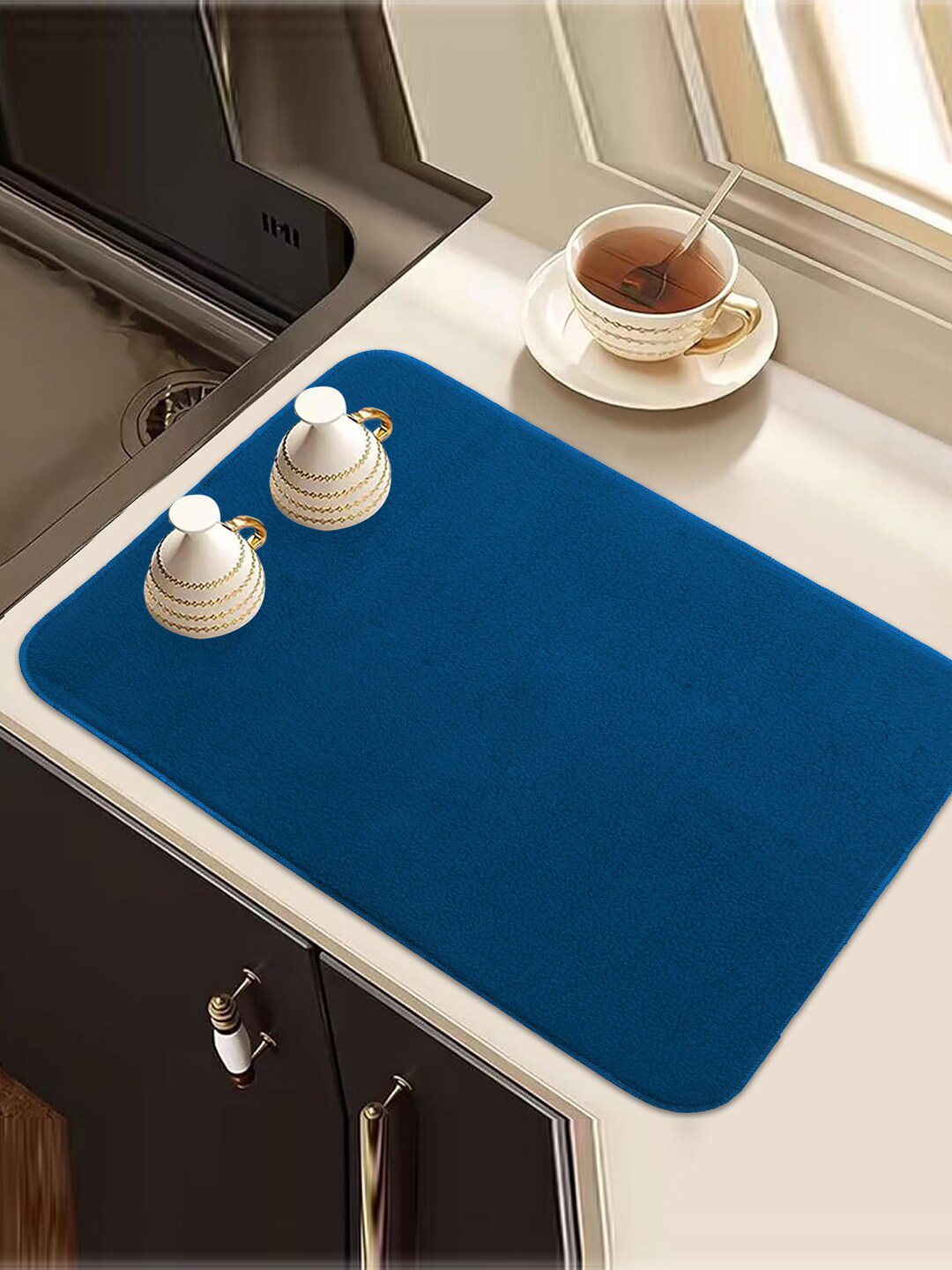 Kuber Industries Blue & Brown 2 Pieces Kitchen Self Dry Dish Microfiber Table Placemats