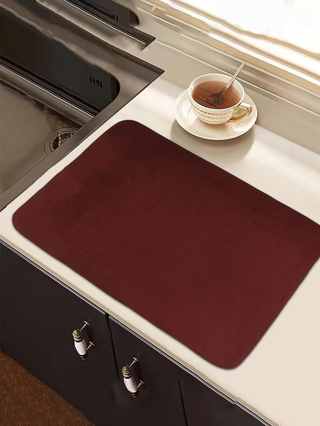 Kuber Industries Maroon Green & Purple 3 Pieces Rectangular Dish Dry Mats