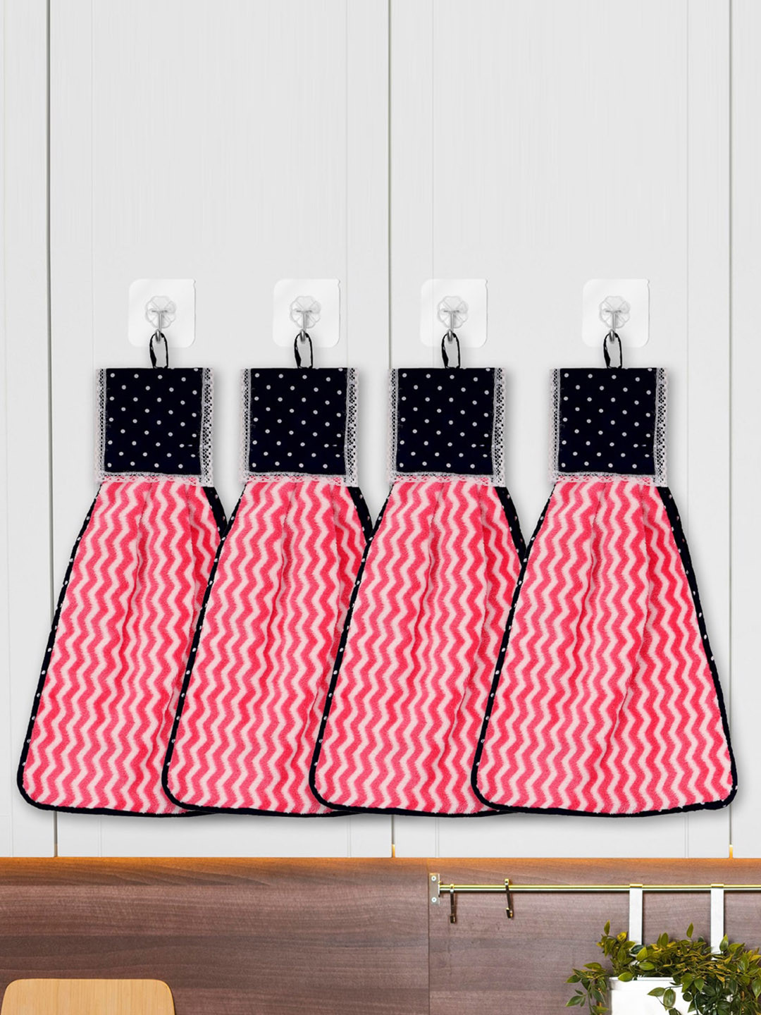 Kuber Industries Red 4 Pieces Printed Cotton150 GSM Hanging Kitchen Hand Towels