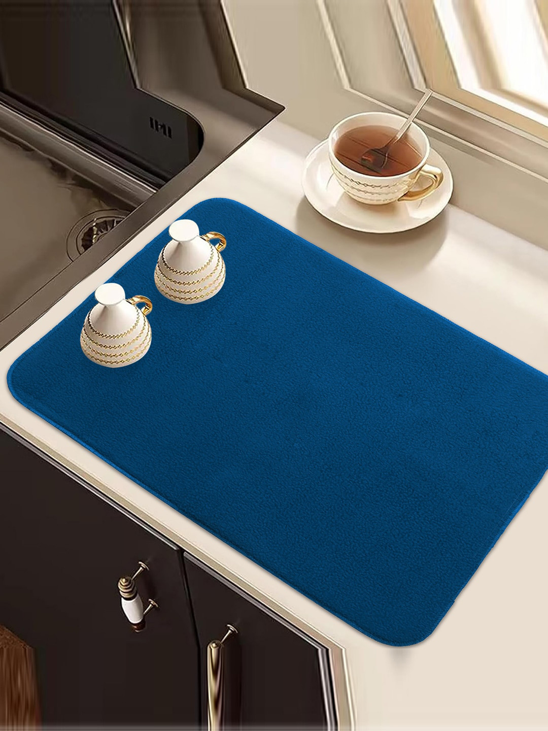 Kuber Industries Blue Rectangle Dish Drying Placemat