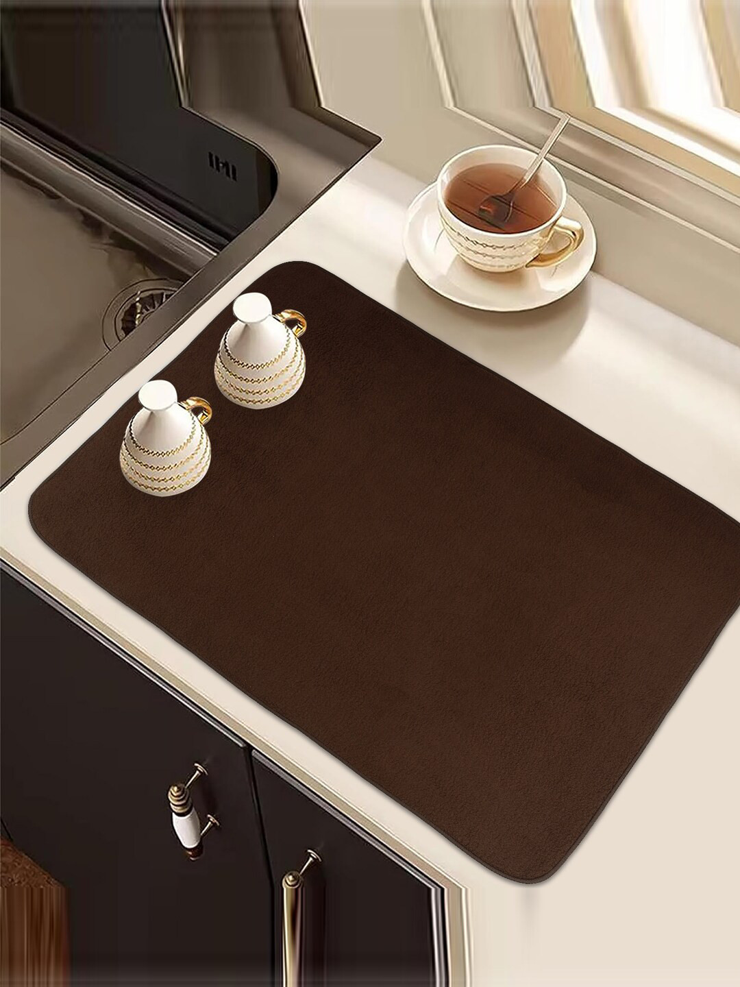 Kuber Industries 3 Pcs Brown & Lavender Rectangle Dish Drying Placemats