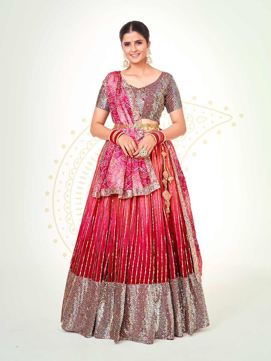 SHOPGARB Embroidered Sequinned Semi-Stitched Lehenga & Unstitched Blouse With Dupatta