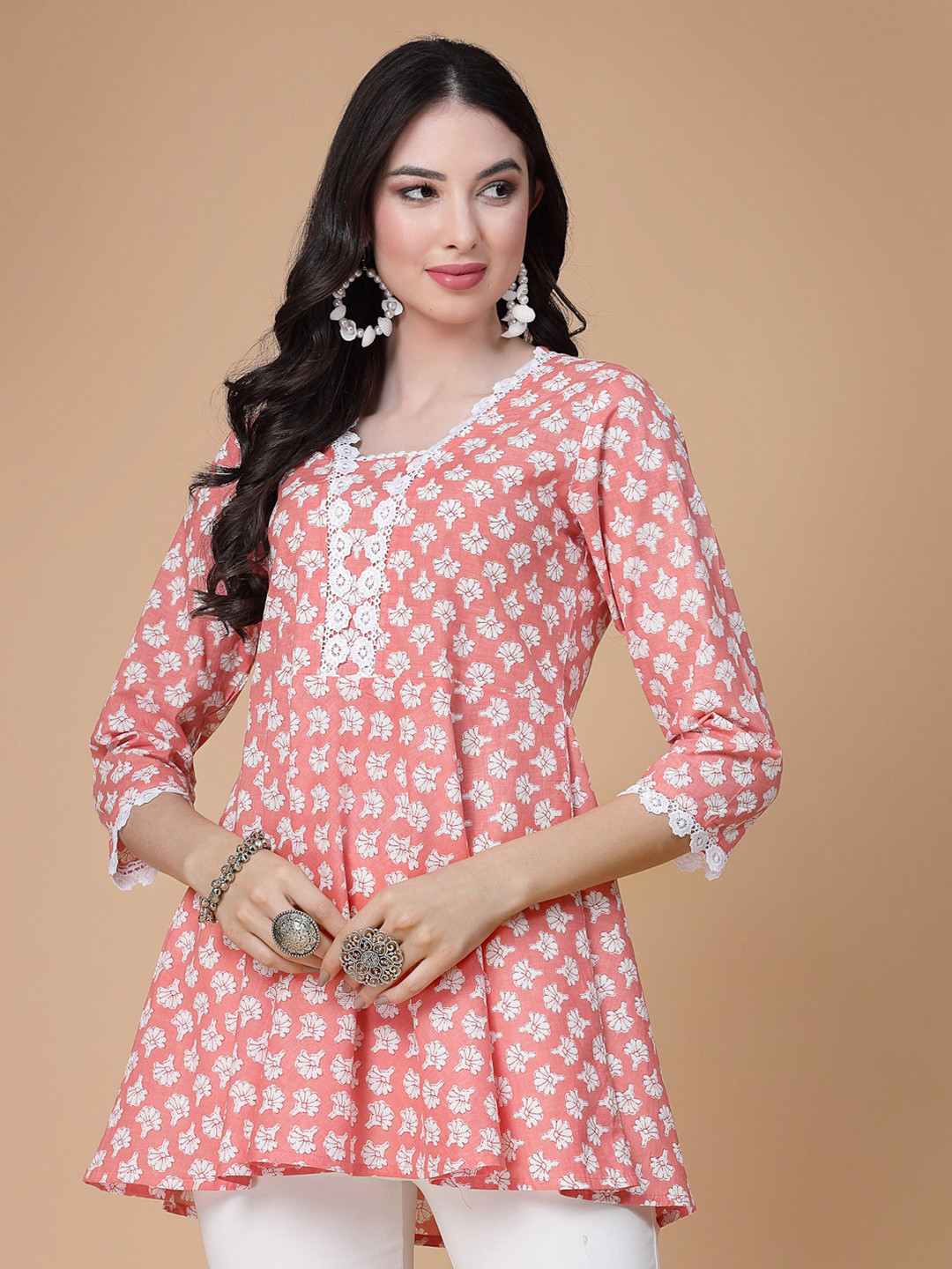 God Bless Floral Print Pure Cotton A-Line Top