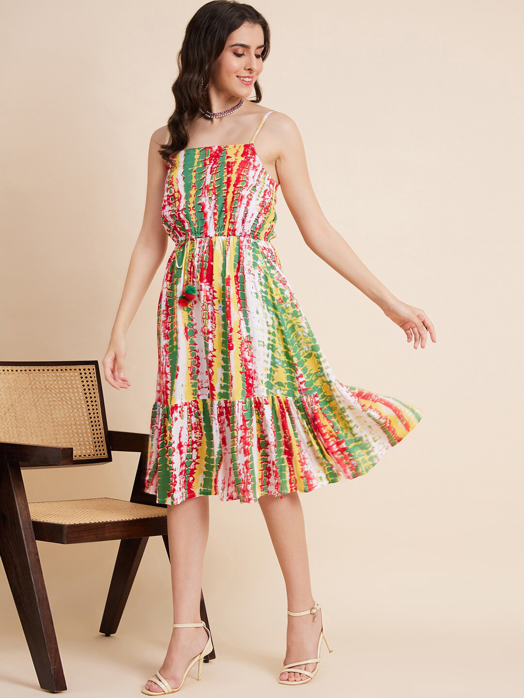 Routes by All About You Red Abstract Printed Cotton A-Line Dress