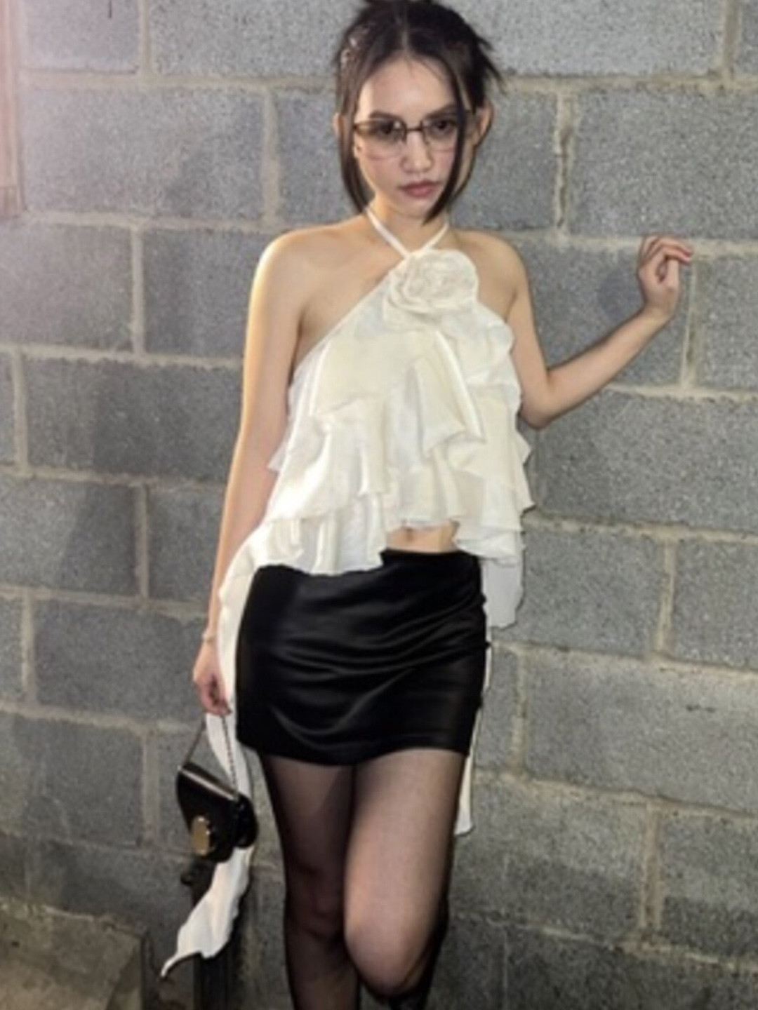 StyleCast White Sleeveless Ruffles Crop Top