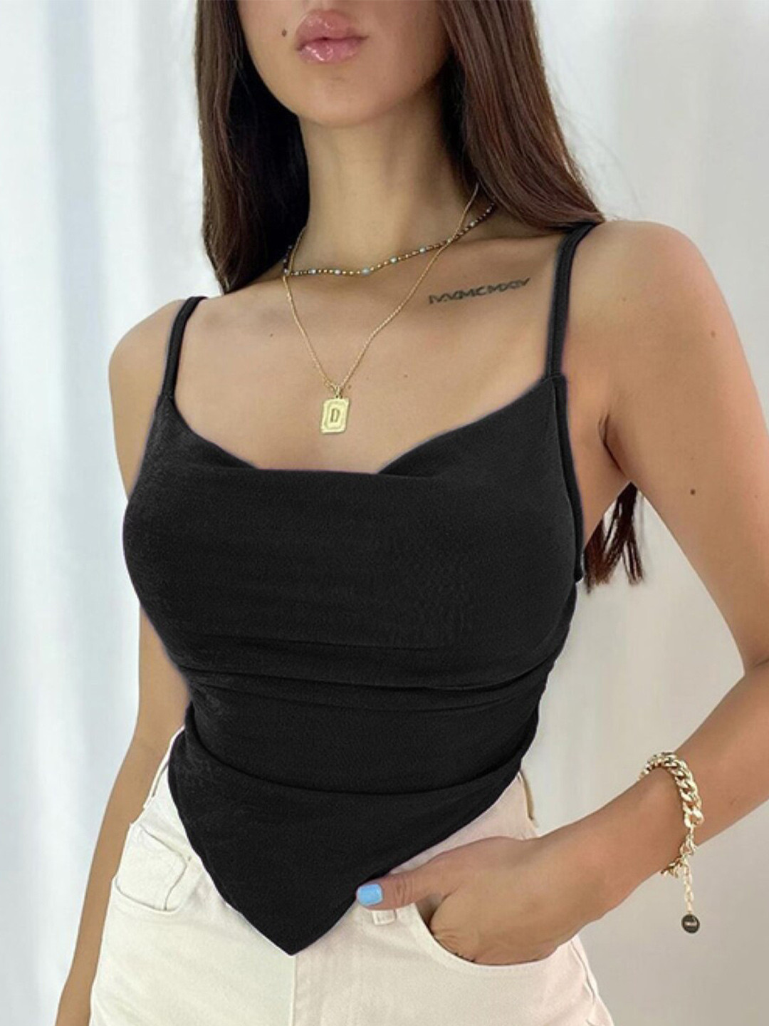StyleCast Black Cowl Neck Sleeveless Crop Top