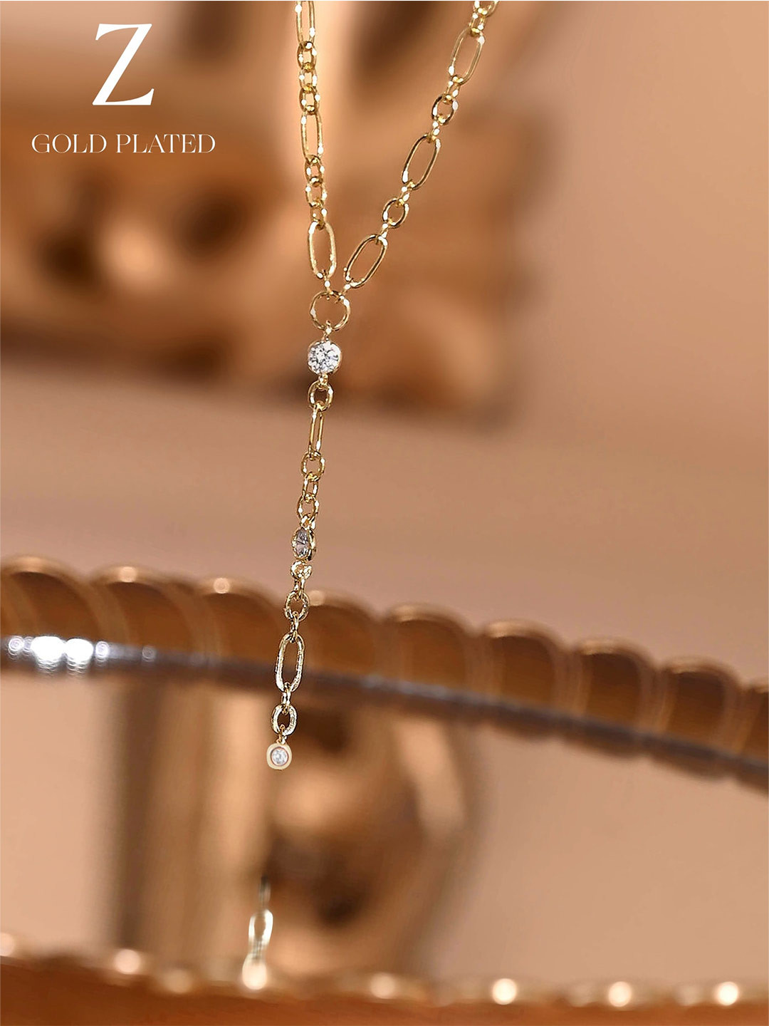 Accessorize London 14K Gold-Plated Z Sparkle Y-Chain Necklace