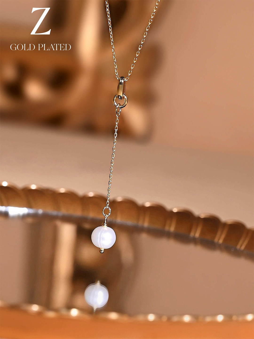 Accessories 14K Gold-Plated Z Pearl Y-Chain Necklace