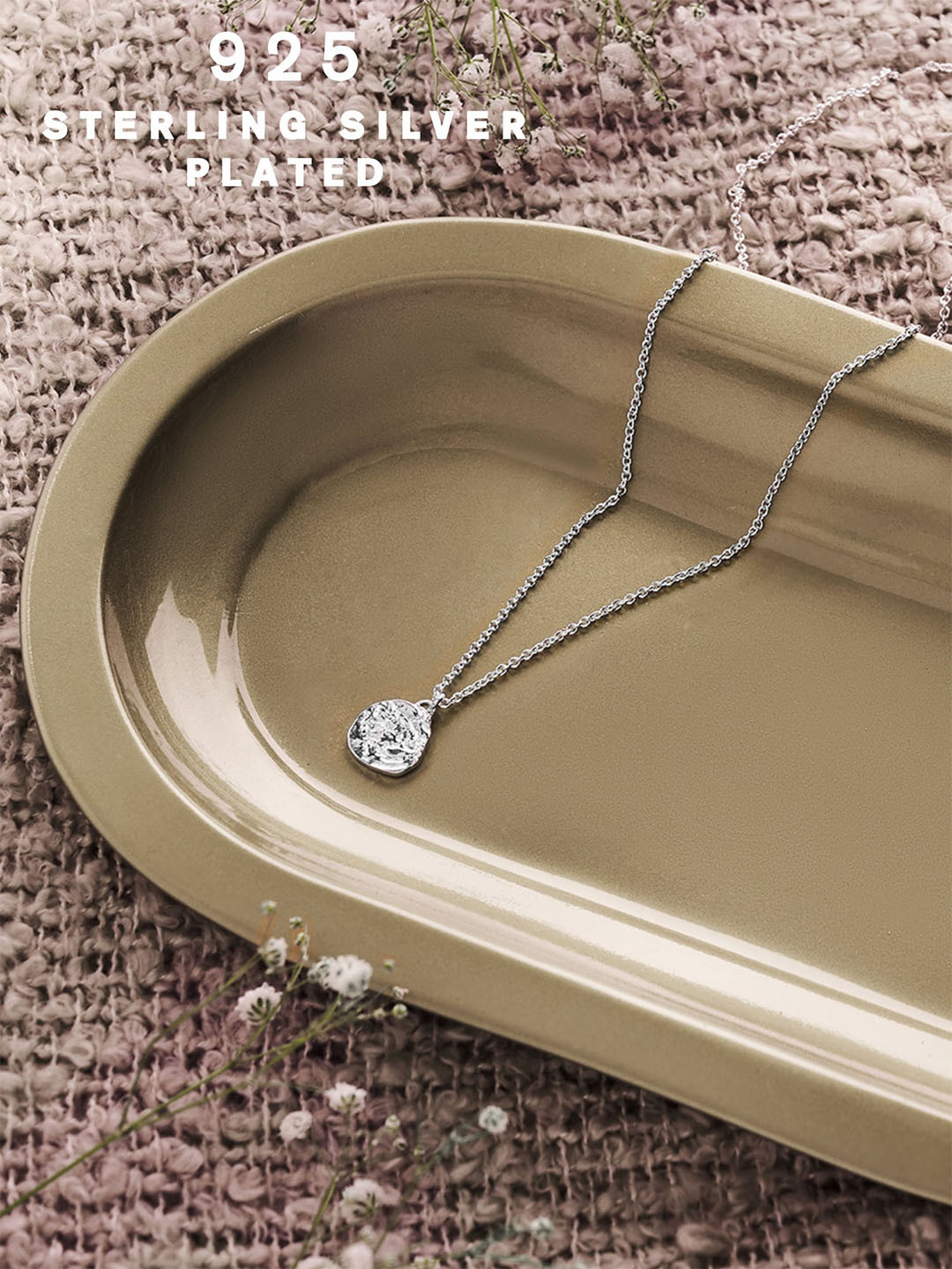 Accessorize London Women 925 Sterling Silver Plated Textured Pendant Necklace