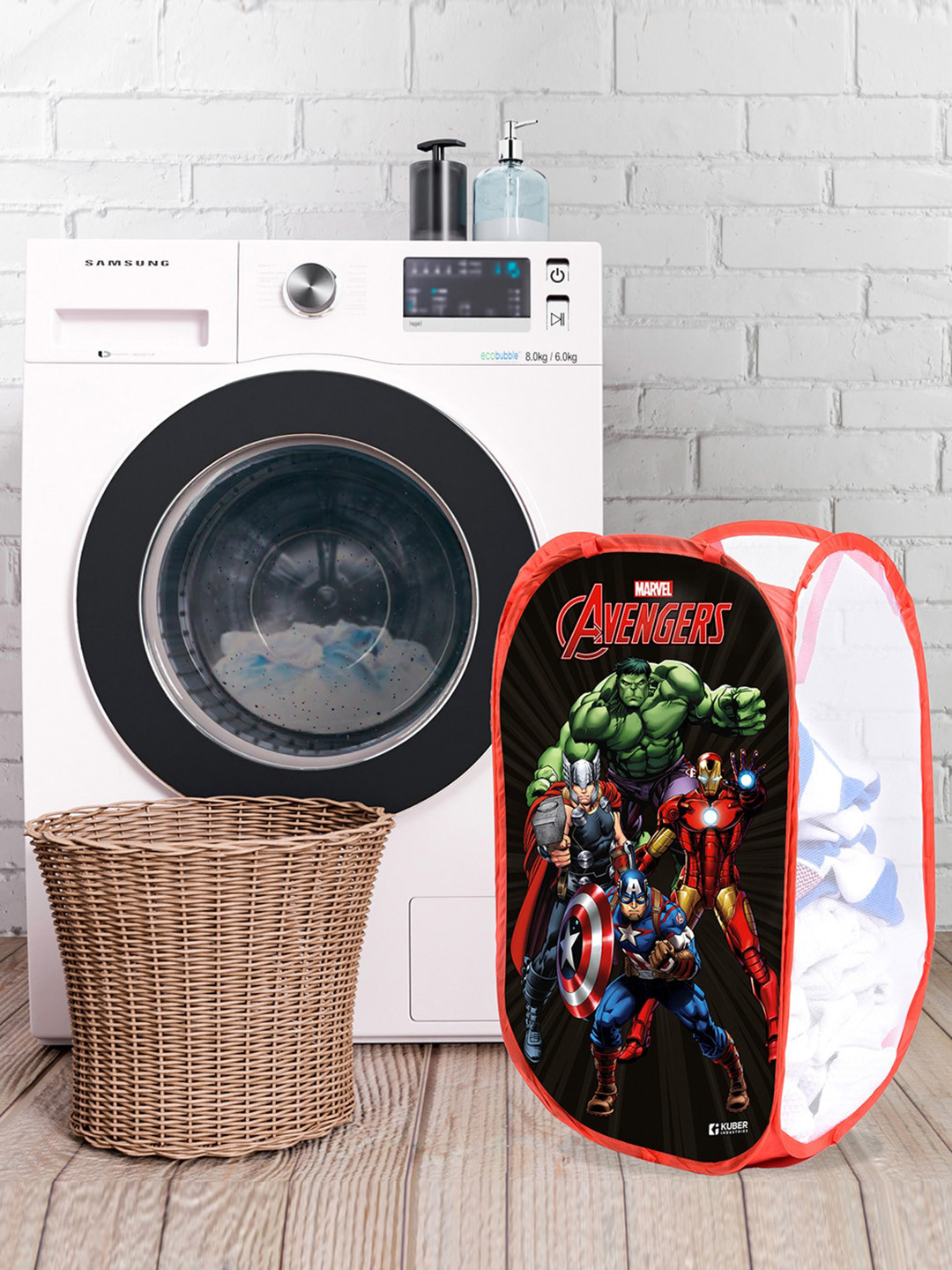 Kuber Industries 3 Pcs Black & Red Marvel Avengers Foldable Laundry Bags