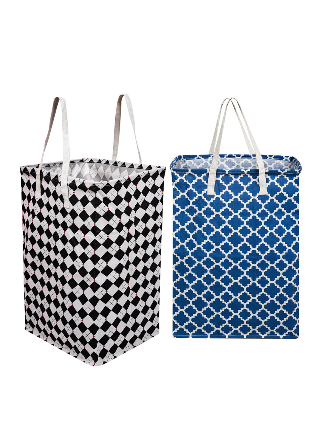 Kuber Industries 2 Pcs Blue & Black Printed Laundry Baskets