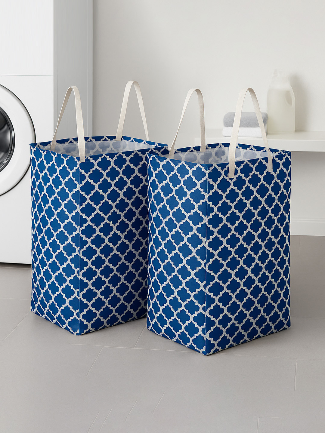 Kuber Industries Blue 2 Pieces Printed Laundry Baskets