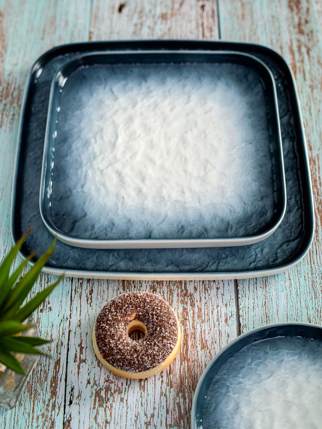 White Gold Blue & White 2 Pieces Printed Porcelain Glossy Plate