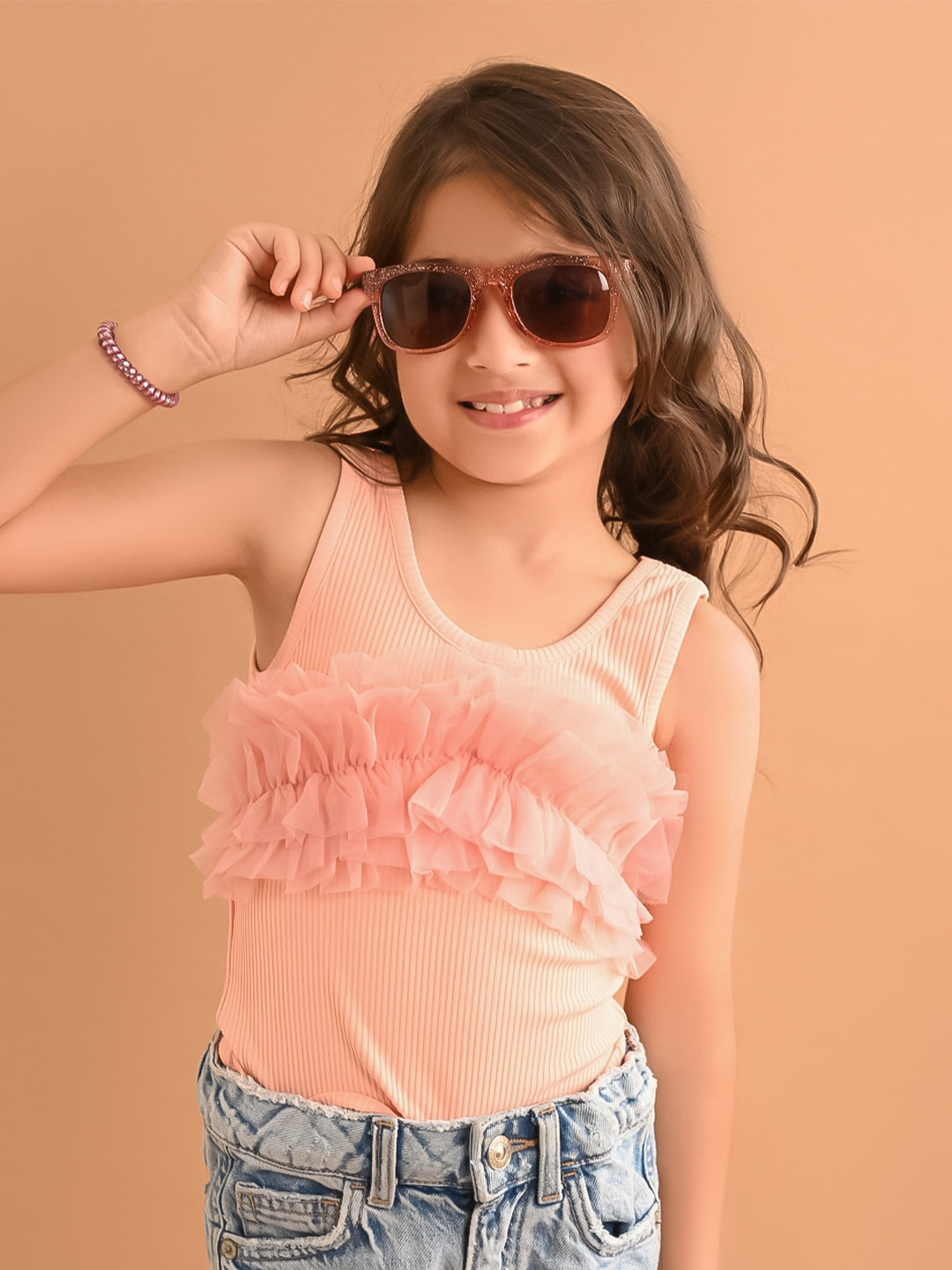 LilPicks Girls Rufled Cotton Fitted Top