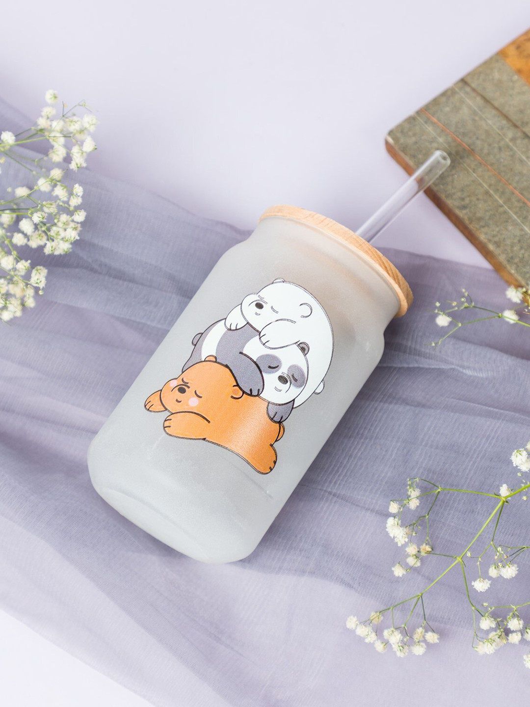 1219 Avenue Transparent Printed Frosted Can Glass with Lid & Straw