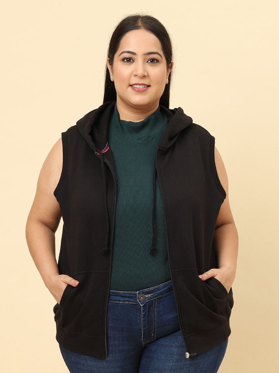 UnaOne Plus Size Hooded Sleeveless Sweatshirt
