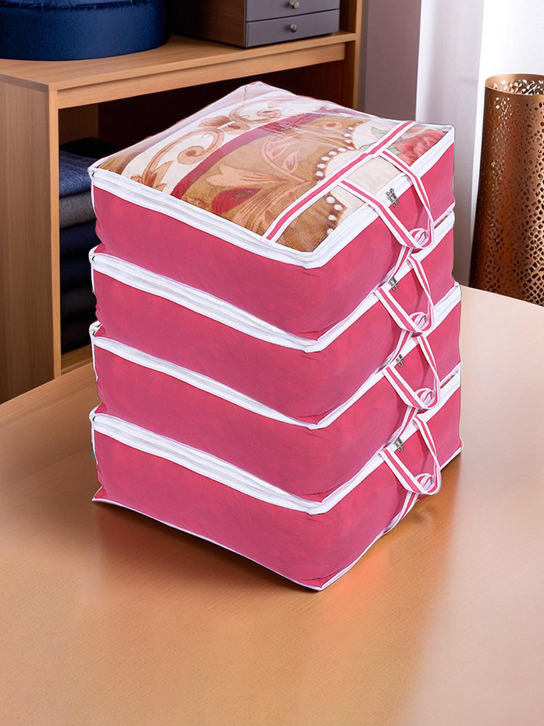 Kuber Industries Pink & Blue 4 Pieces Printed Non-Woven Multi Utility Storage Cover