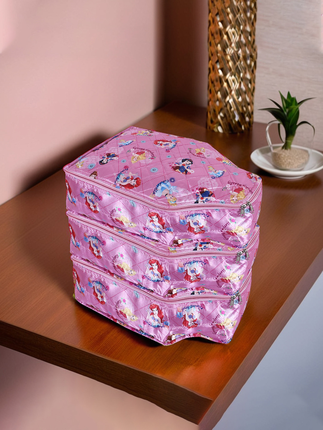 Kuber Industries Pink 3 Pieces Clothes Organisers