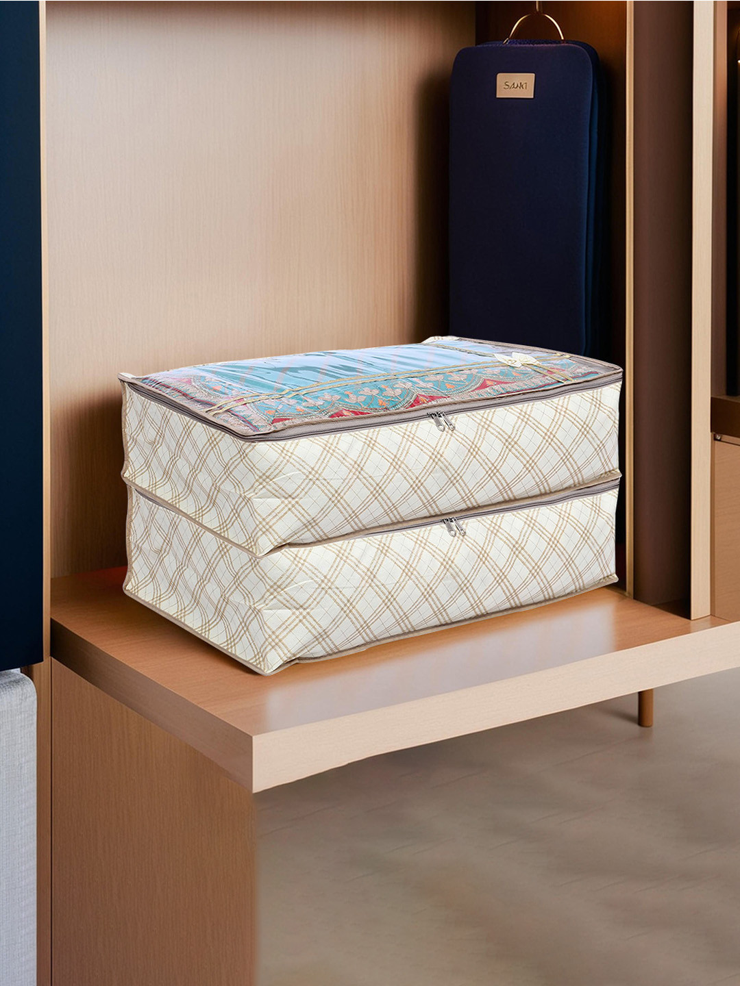 Kuber Industries Pink & Blue 2 Pieces Printed Non-Woven Garment Storage Cover