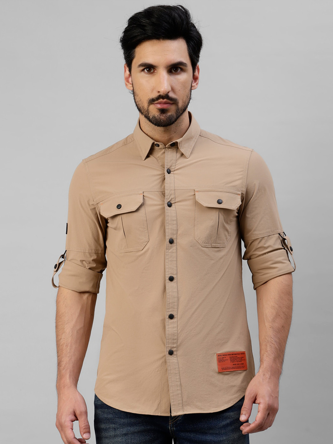 Royal Enfield Slim Fit Spread Collar Casual Shirt