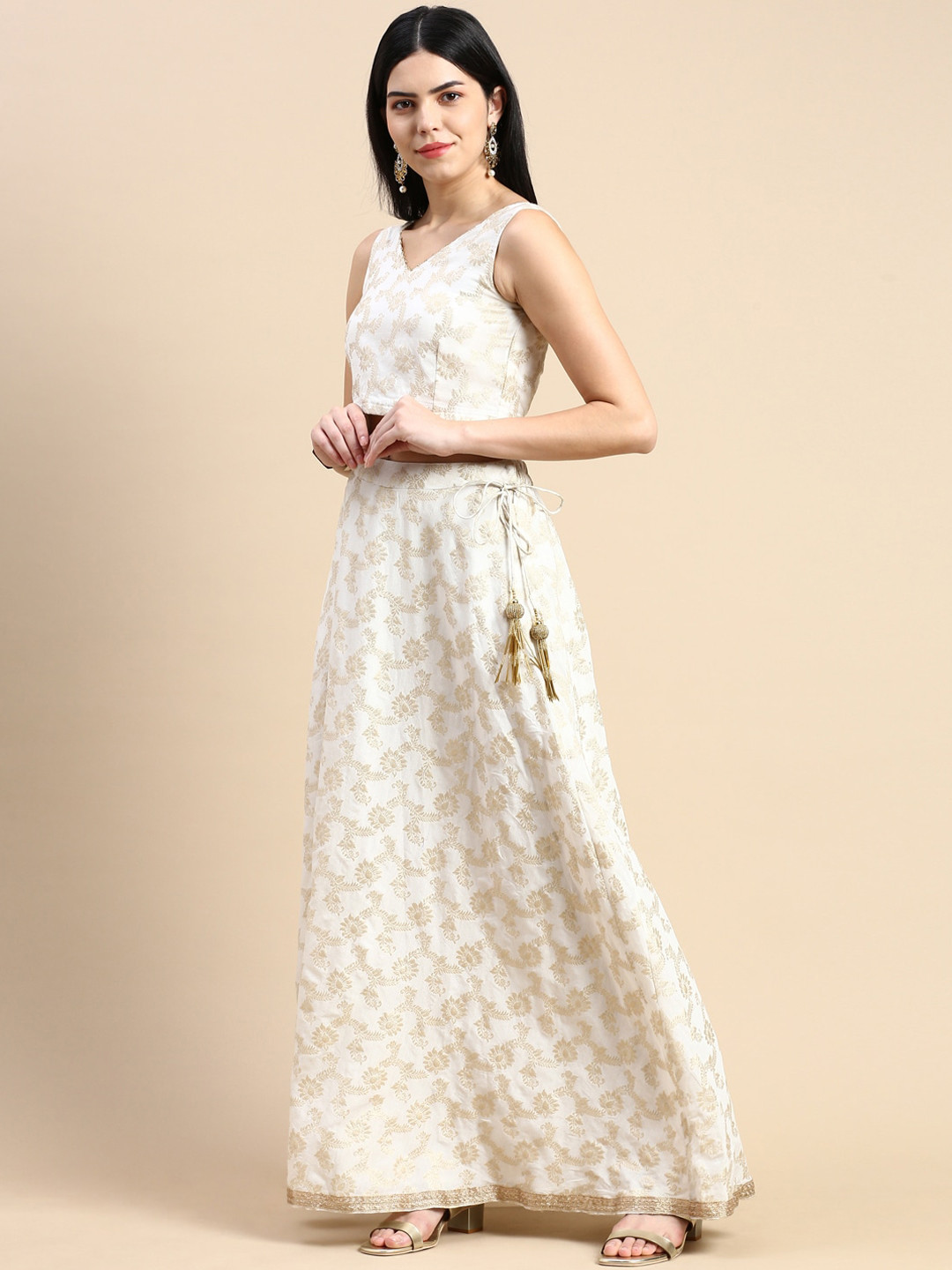 De Moza Ethnic Motif Woven Design Flared Maxi Skirt