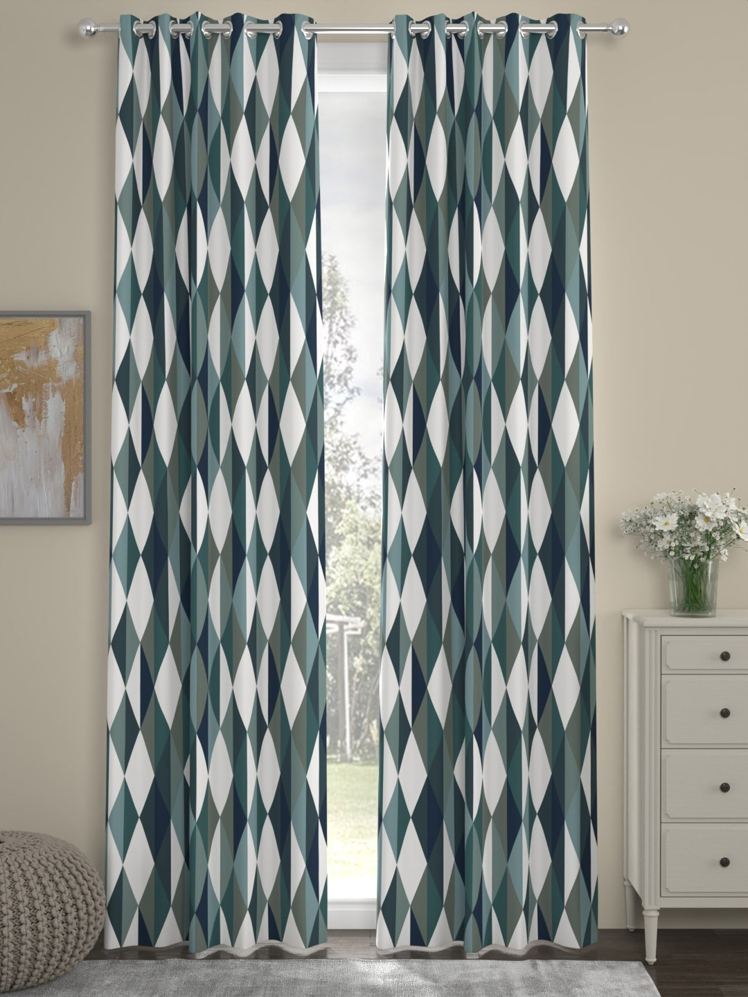 ROSARA HOME Max Teal 2 Pieces Floral Door Curtains