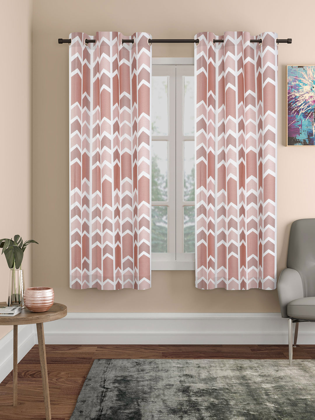 ROSARA HOME 2 Pieces Printed Window Curtains