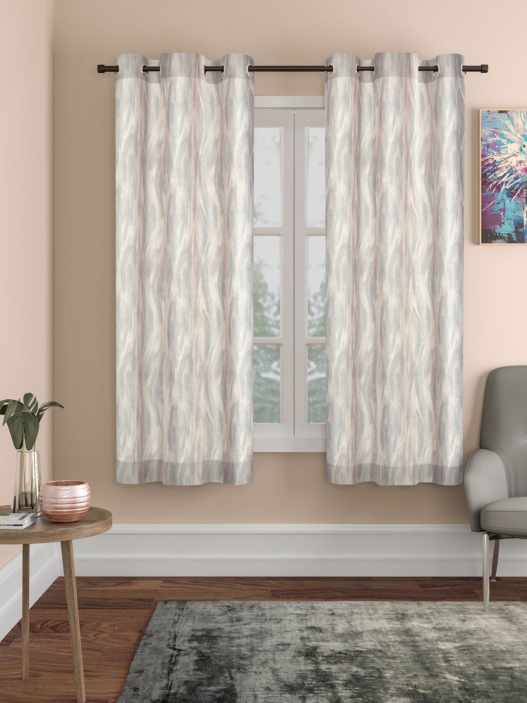 ROSARA HOME Chrissy Beige 2 Pieces Abstract Window Curtains