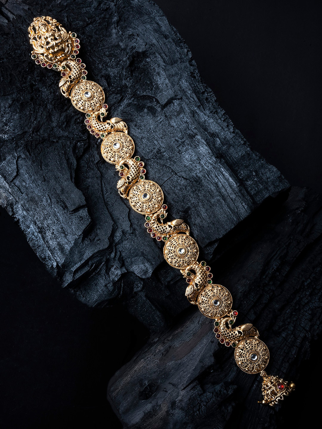 StileAdda Gold-Plated Kemp Stone-Studded Temple Jada Bilai