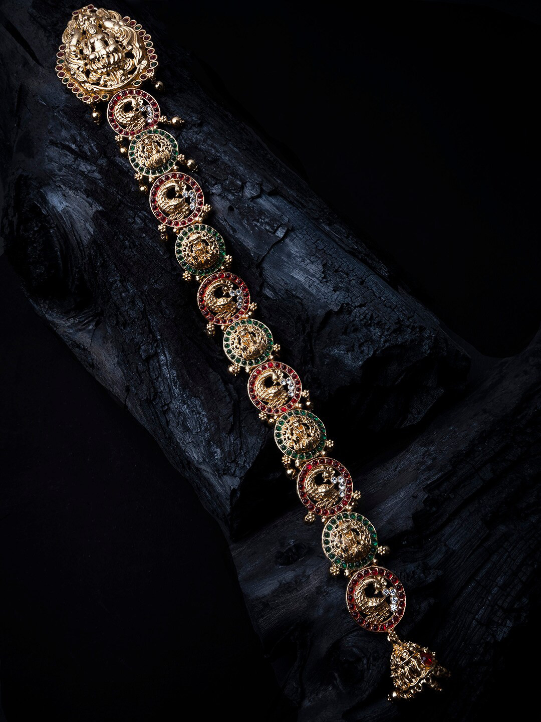 StileAdda Gold-Plated Kemp Stone-Studded Temple Jada Bilai