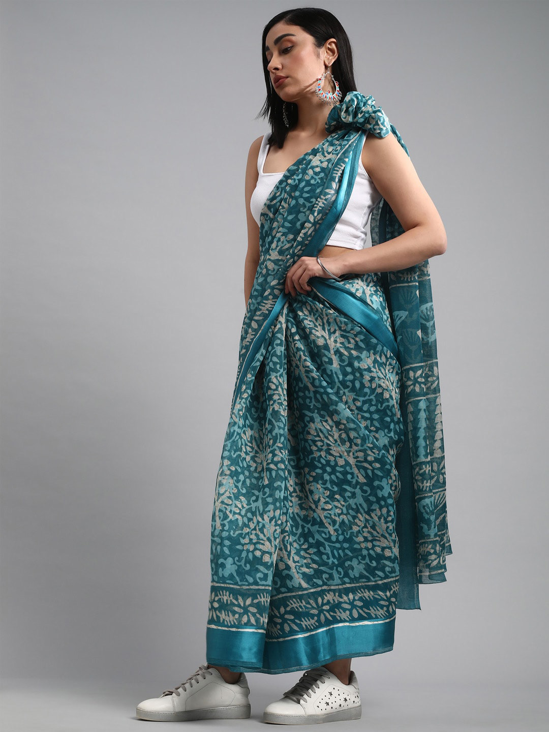 Mitera Blue & White Batik Ikat Saree